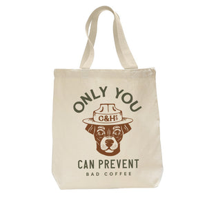 natural canvas tote back with brown dog 