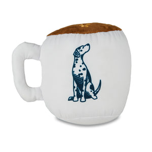 plush coffee mug dog toy with latte art on top