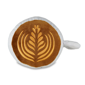 plush coffee mug dog toy with latte art on top