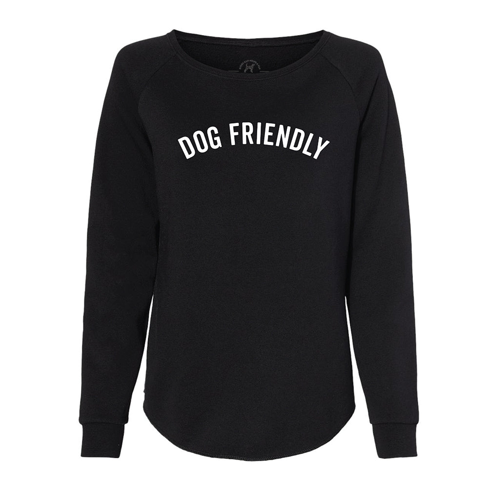 black pullover sweatshirt with dog friendly text