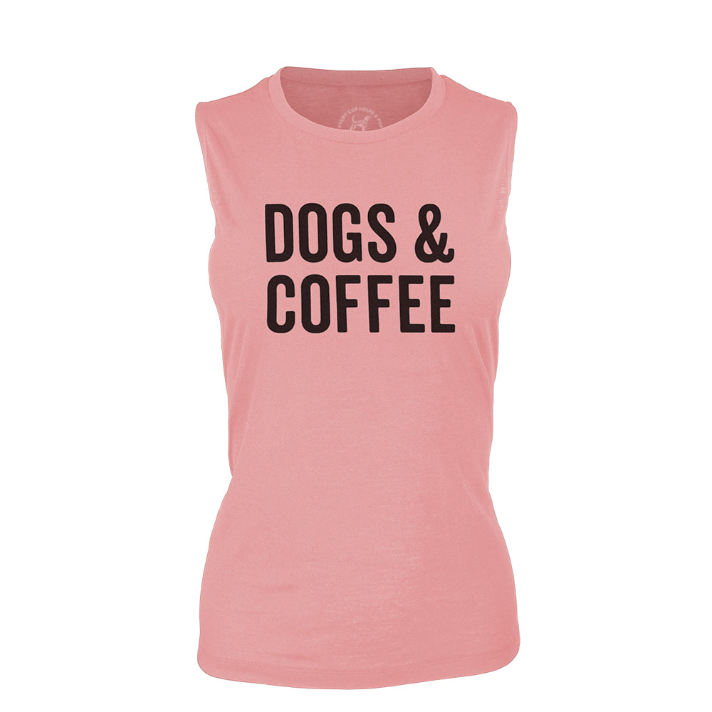 pink tank top with Dogs &amp; coffee text