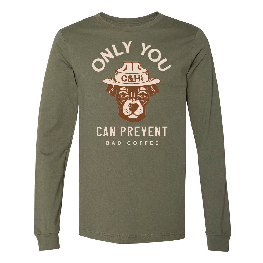 green long sleeve shirt with brown dog design