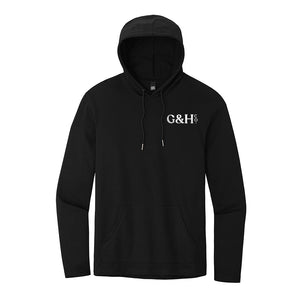 black long sleeve hooded t-shirt with G&H logo on front chest