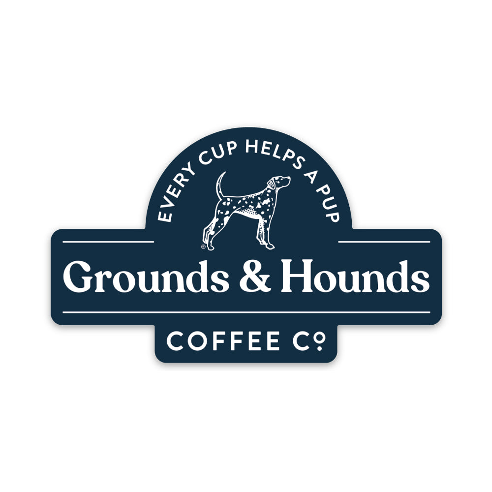 navy blue and white grounds & hounds logo sticker