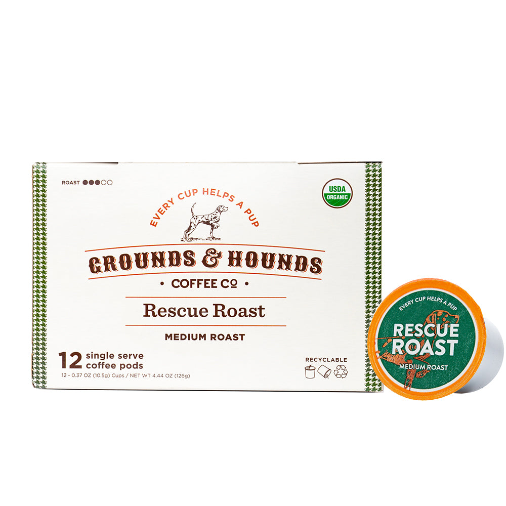 Rescue Roast medium roast pod box and pod sample