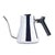 gooseneck kettle with black handle in polished silver