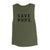 military green tank top with save pups text