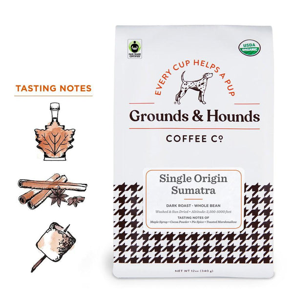 12 ounce bag of single origin sumatra dark roast coffee