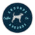 round navy sticker with Grounds & Hounds logo with dog